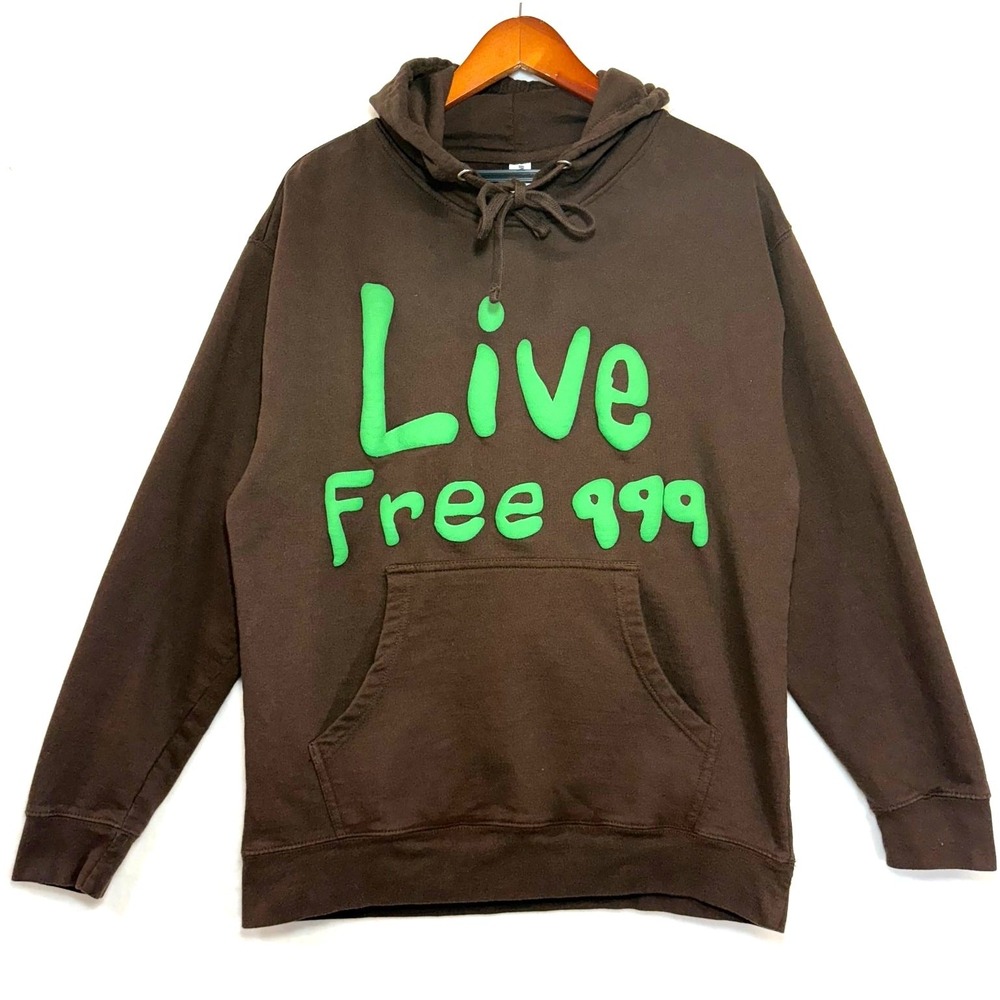 Live Free 999 JUICE WRLD‎ Medium Puff Print Brown Hoodie Streetwear Skater Punk